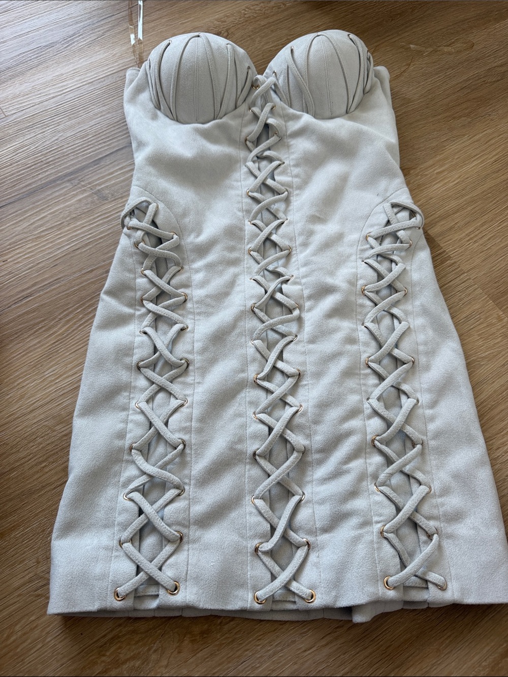 House of CB - Strapless Lace-Up Corset Mini Dress in Cream (wore once)